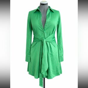 NWT Women's Long Sleeve Tie-Waist Dress - Green